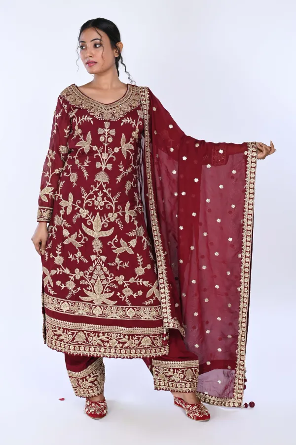 Maroon Long Straight Suit With Pant